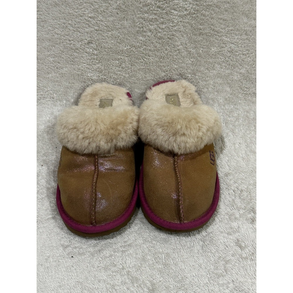 UGG Kids Pink Glitter Slipper Slip On Shearling Size 5
